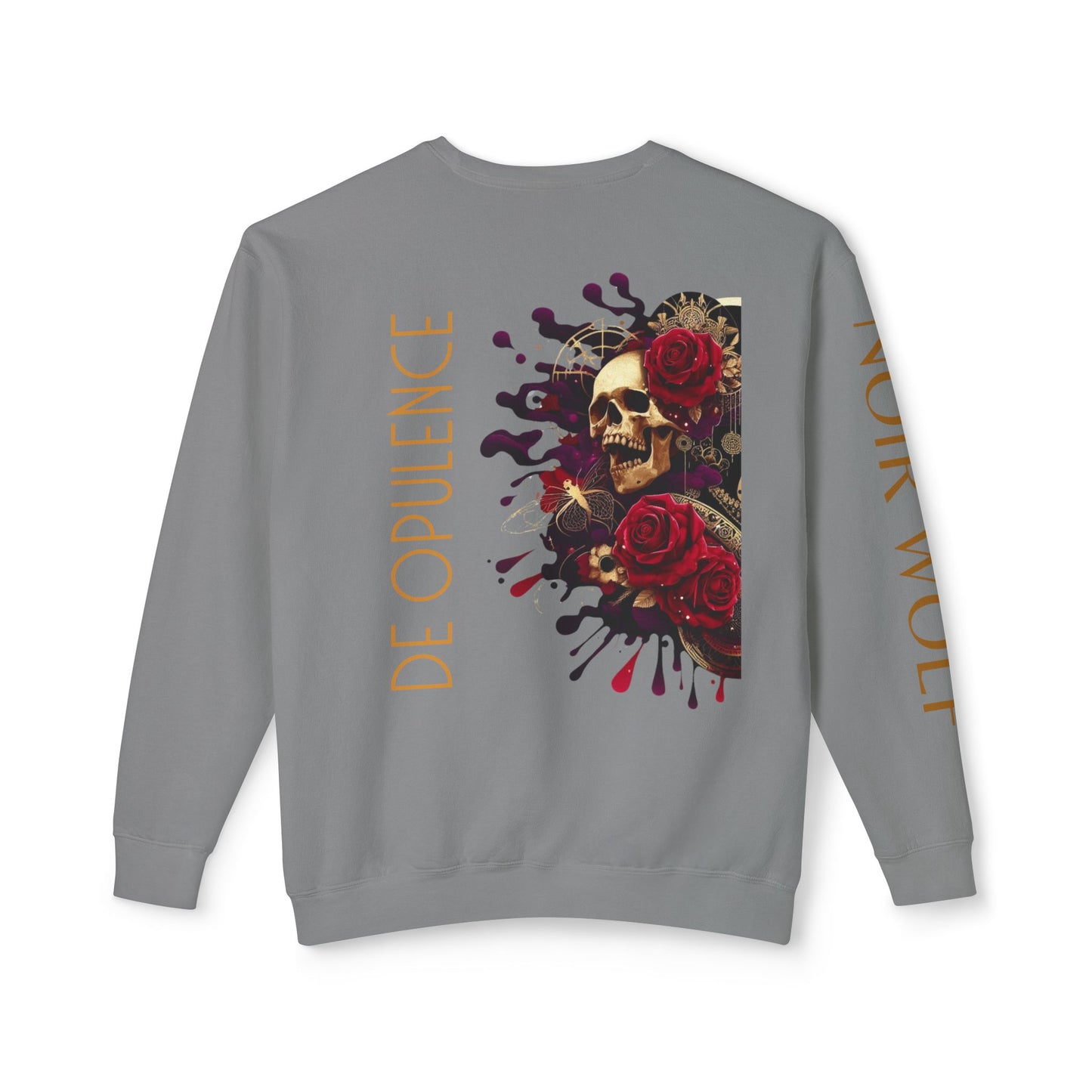 Unisex Lightweight Crewneck Sweatshirt with Skull and Roses Design - Edgy Streetwear Alternative Fashion
