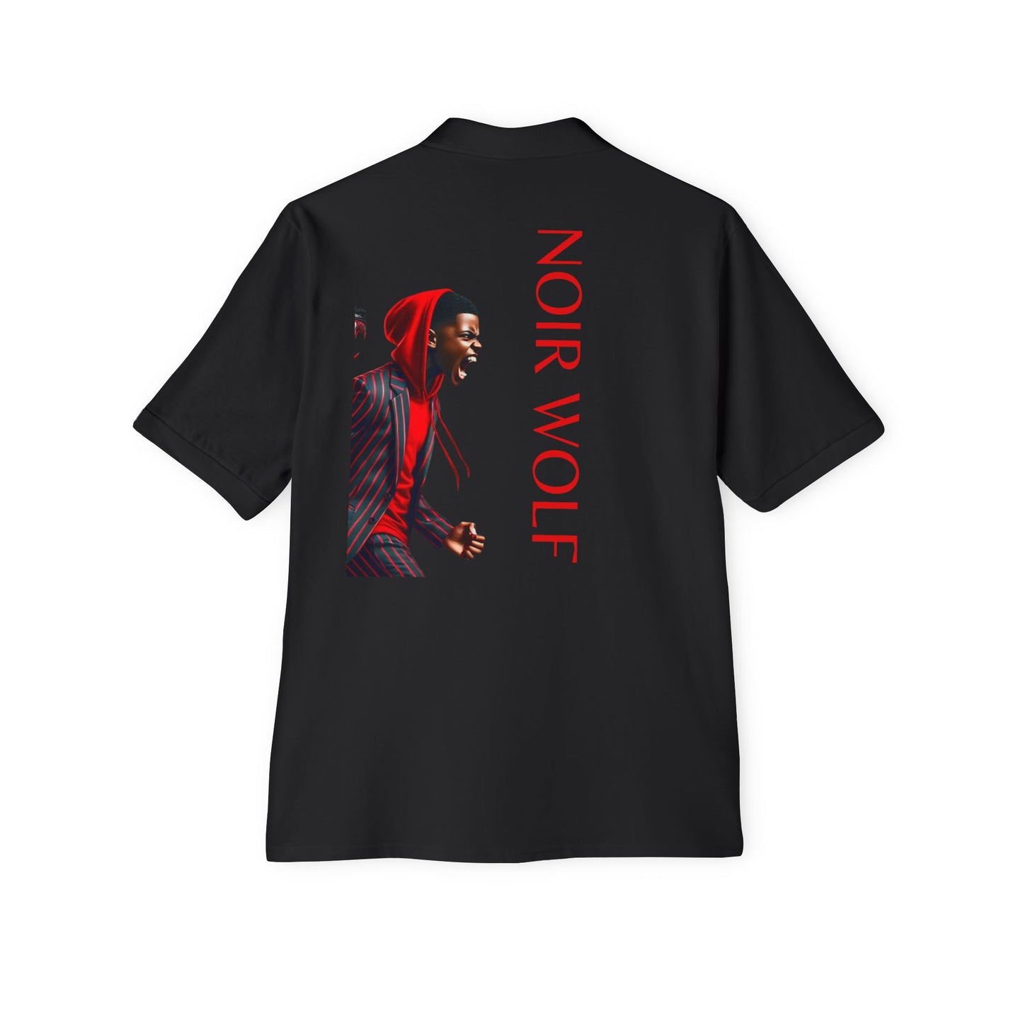 Noir Wolf Men's Piqué Polo - Stylish Graphic Tee for Trendsetters