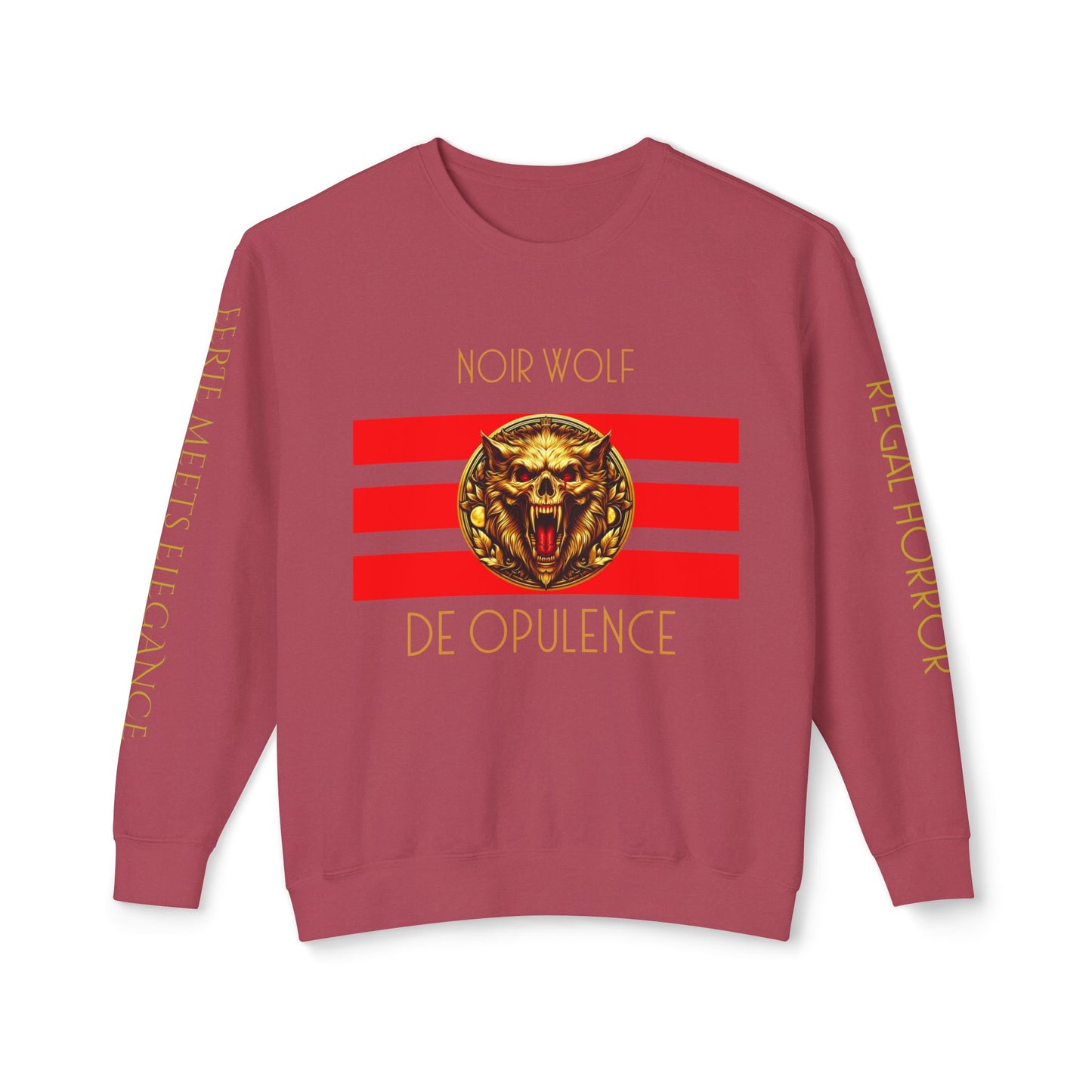 Unisex Lightweight Crewneck Sweatshirt De Opulence by Noir Wolf Crimson