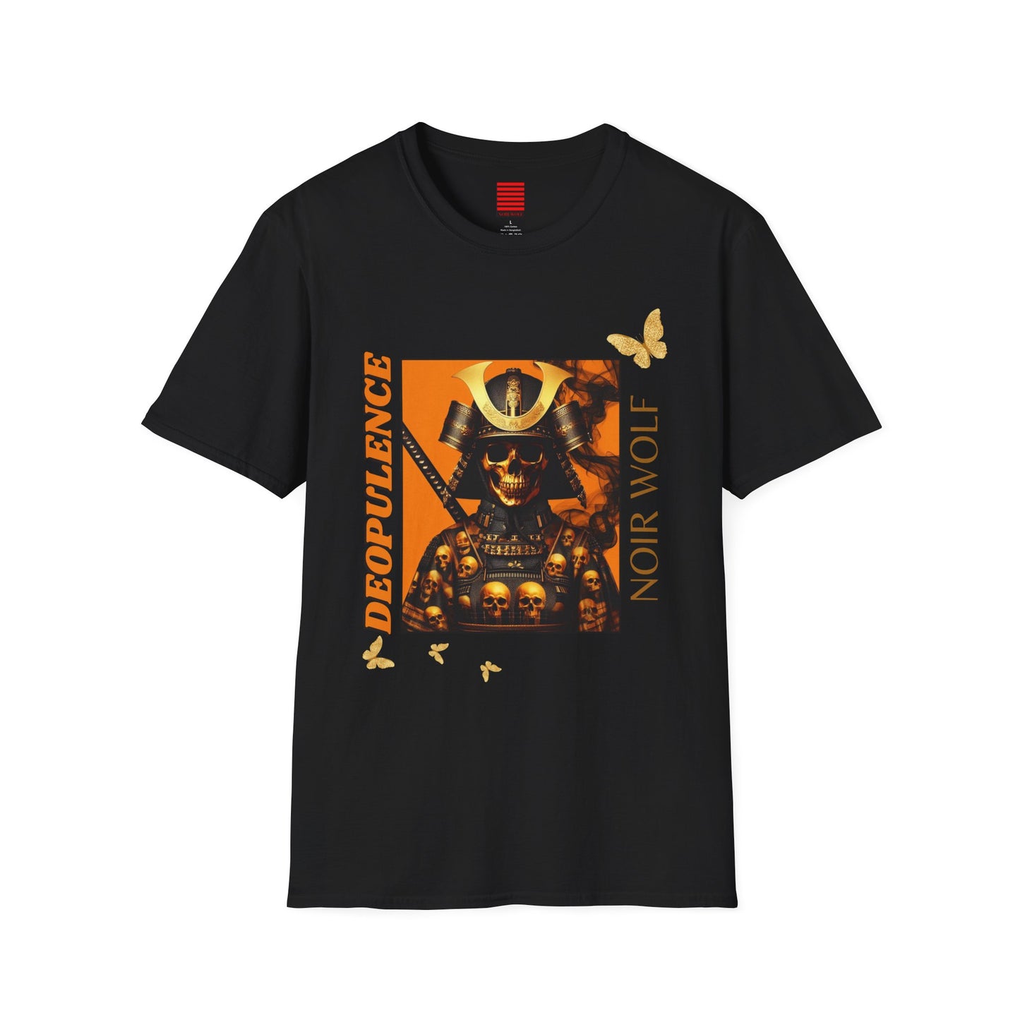 Edgy Graphic Tee: Noir Wolf Samurai & Dragon, Unisex Softstyle T-Shirt, Streetwear, Anime Fashion, Gift for Him/Her