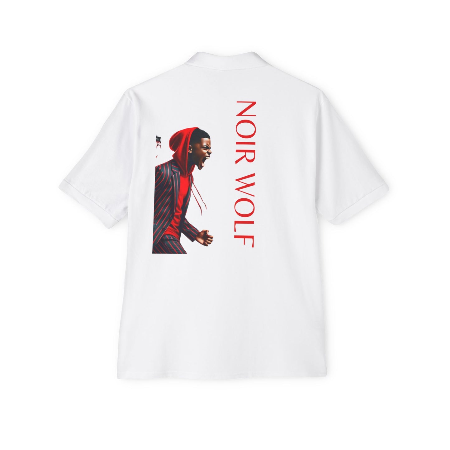 Noir Wolf Men's Piqué Polo - Stylish Graphic Tee for Trendsetters