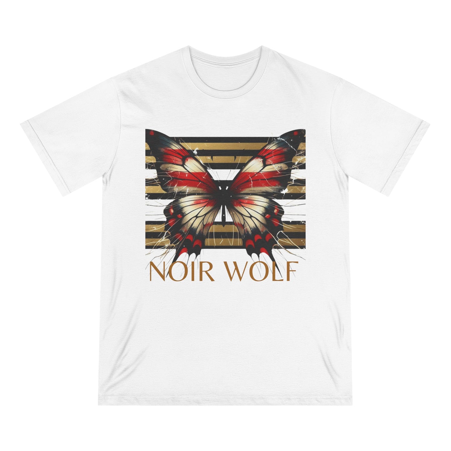 Noir Wolf Butterfly Organic T-Shirt - Artistic Graphic Tee for Nature Lovers
