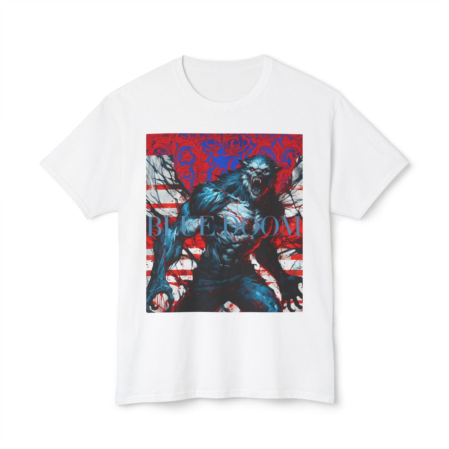 Unisex HD Cotton™ T-shirt Blue Doom By Noir Wolf White