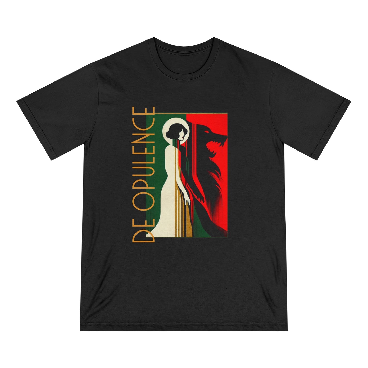 Vintage-Style Organic T-Shirt - 'De Opulence' & 'Noir Wolf' Design