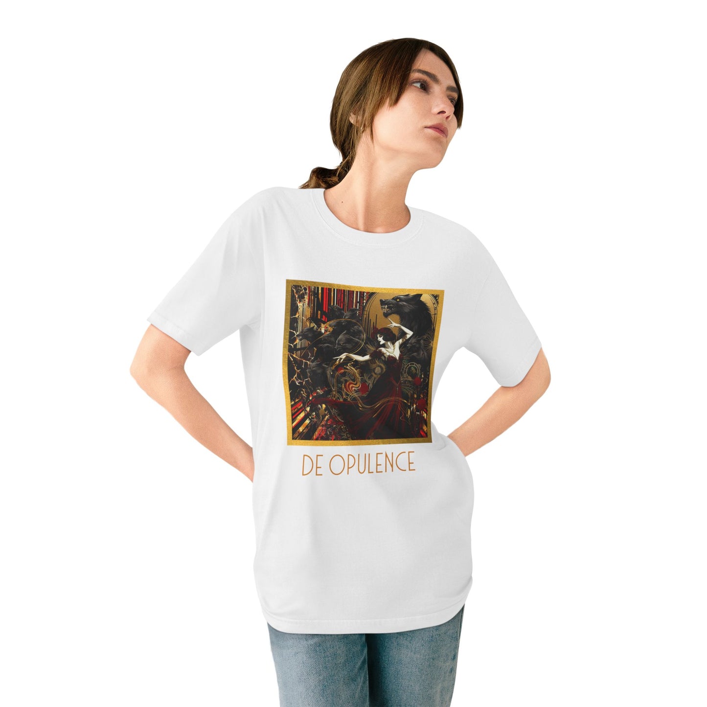 Artistic Organic T-Shirt - 'De Opulence' and 'Noir Wolf' Design for Creative Souls