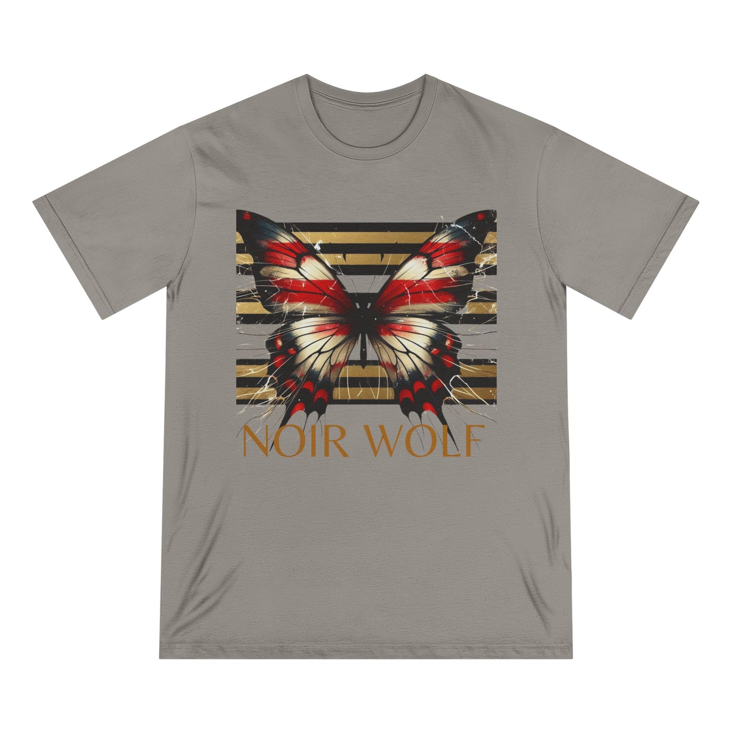 Noir Wolf Butterfly Organic T-Shirt - Artistic Graphic Tee for Nature Lovers