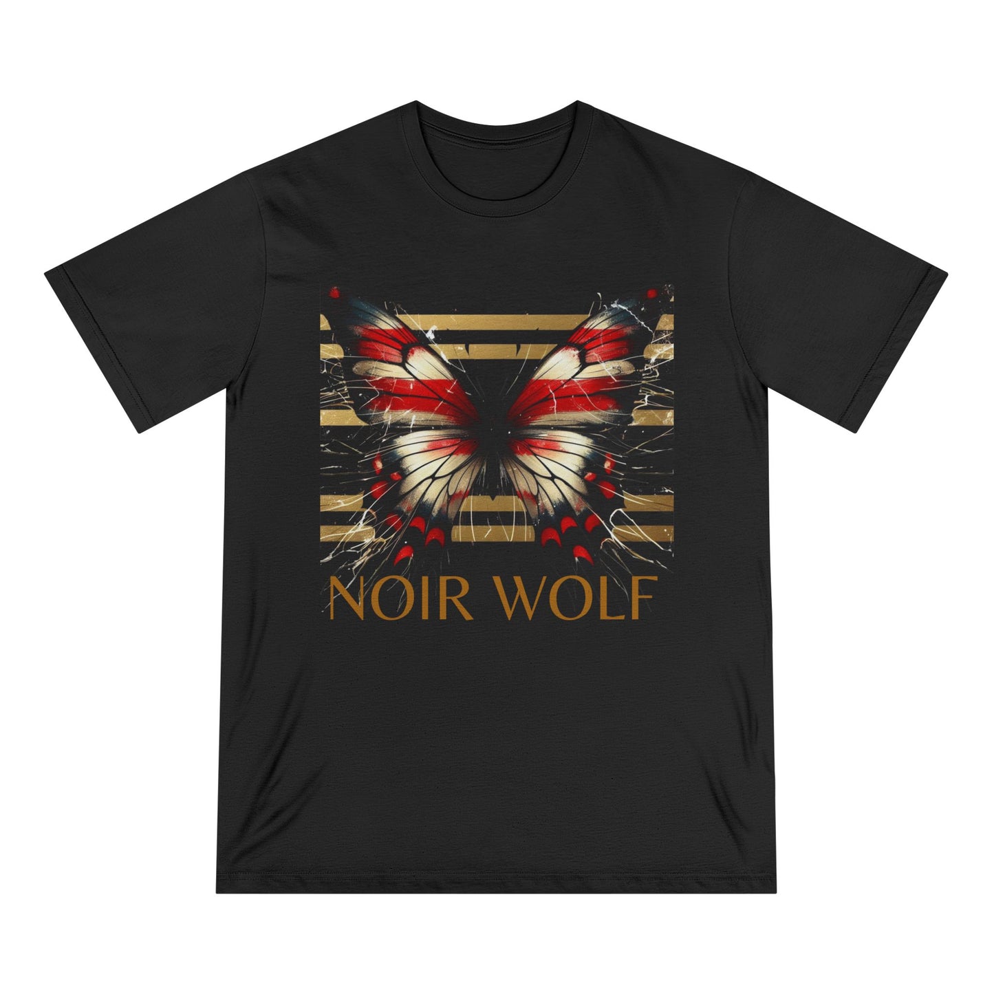 Noir Wolf Butterfly Organic T-Shirt - Artistic Graphic Tee for Nature Lovers
