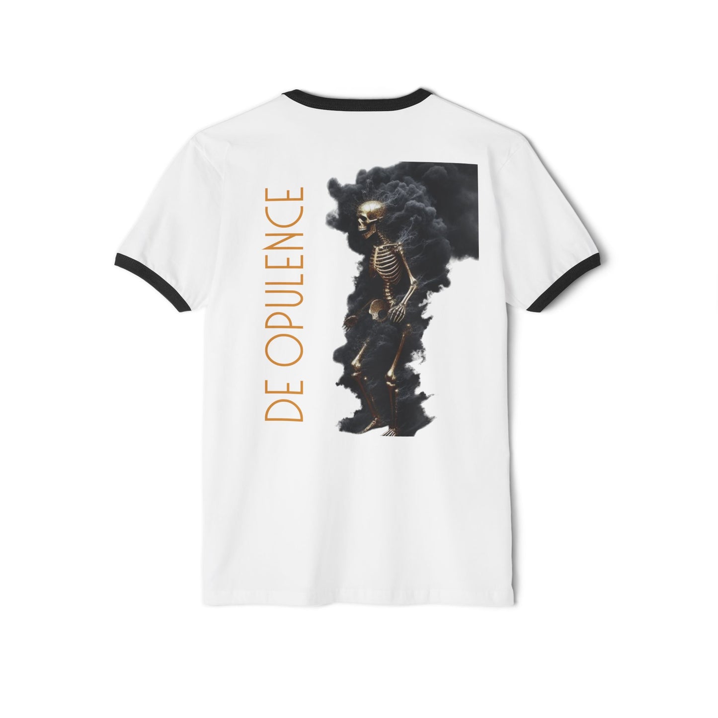 Unisex Cotton Ringer T-Shirt - Skeleton Graphic Tee with 'DE OPULENCE' Design