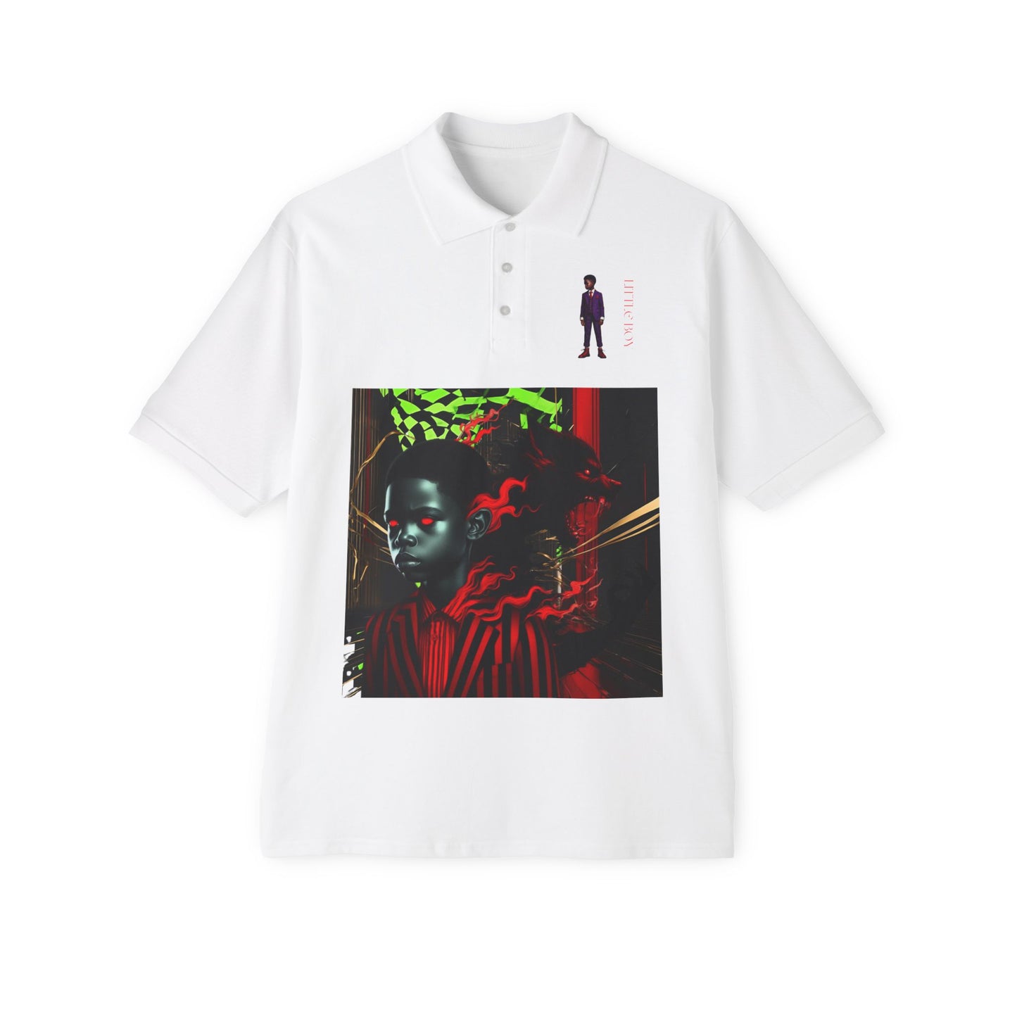 Noir Wolf Men's Piqué Polo - Stylish Graphic Tee for Trendsetters