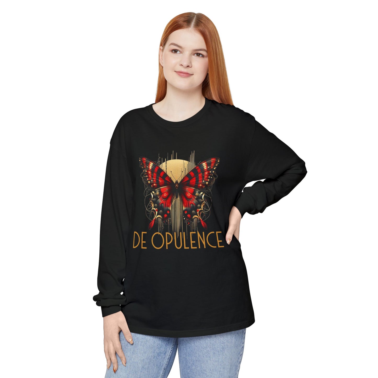 Butterfly & Noir Wolf Unisex Long Sleeve T-Shirt - Stylish Graphic Tee for Artsy Souls