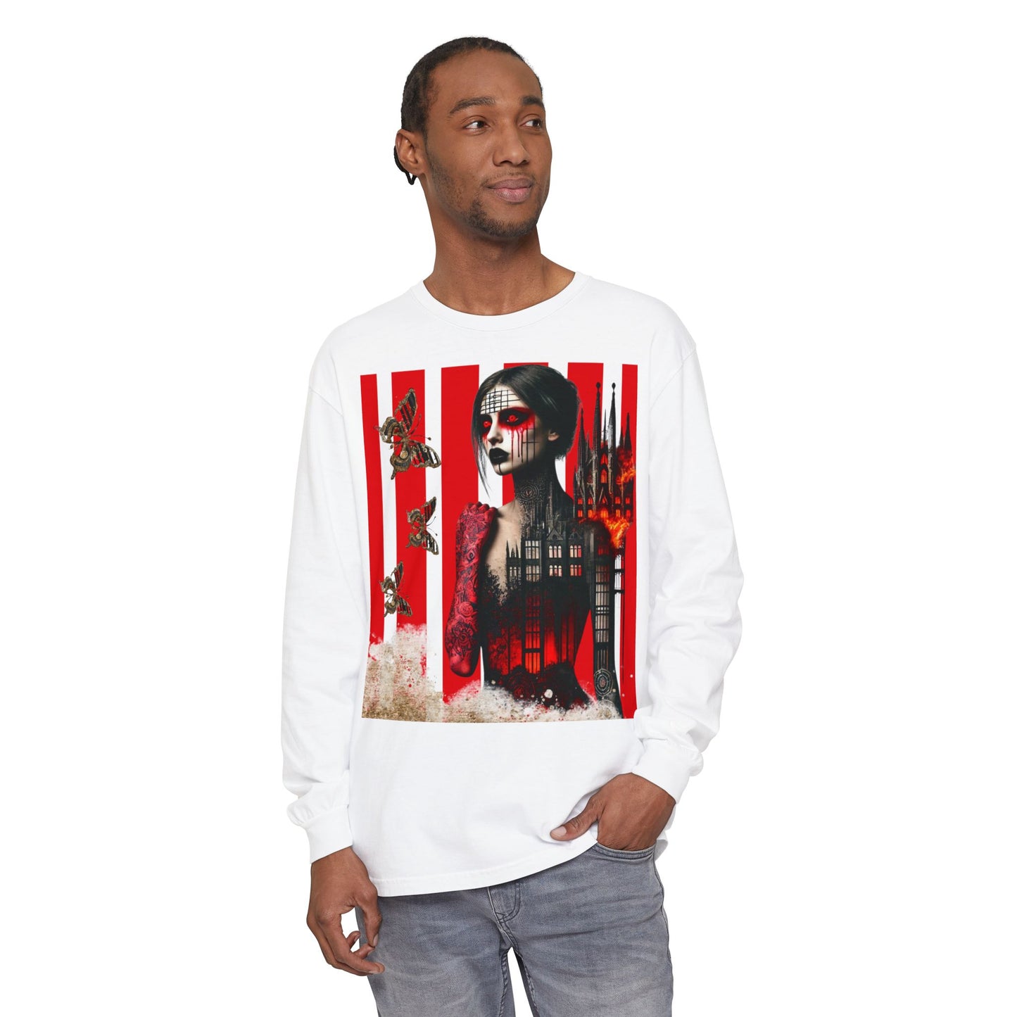 Unisex Garment-dyed Long Sleeve T-Shirt De Opulence by Noir Wolf