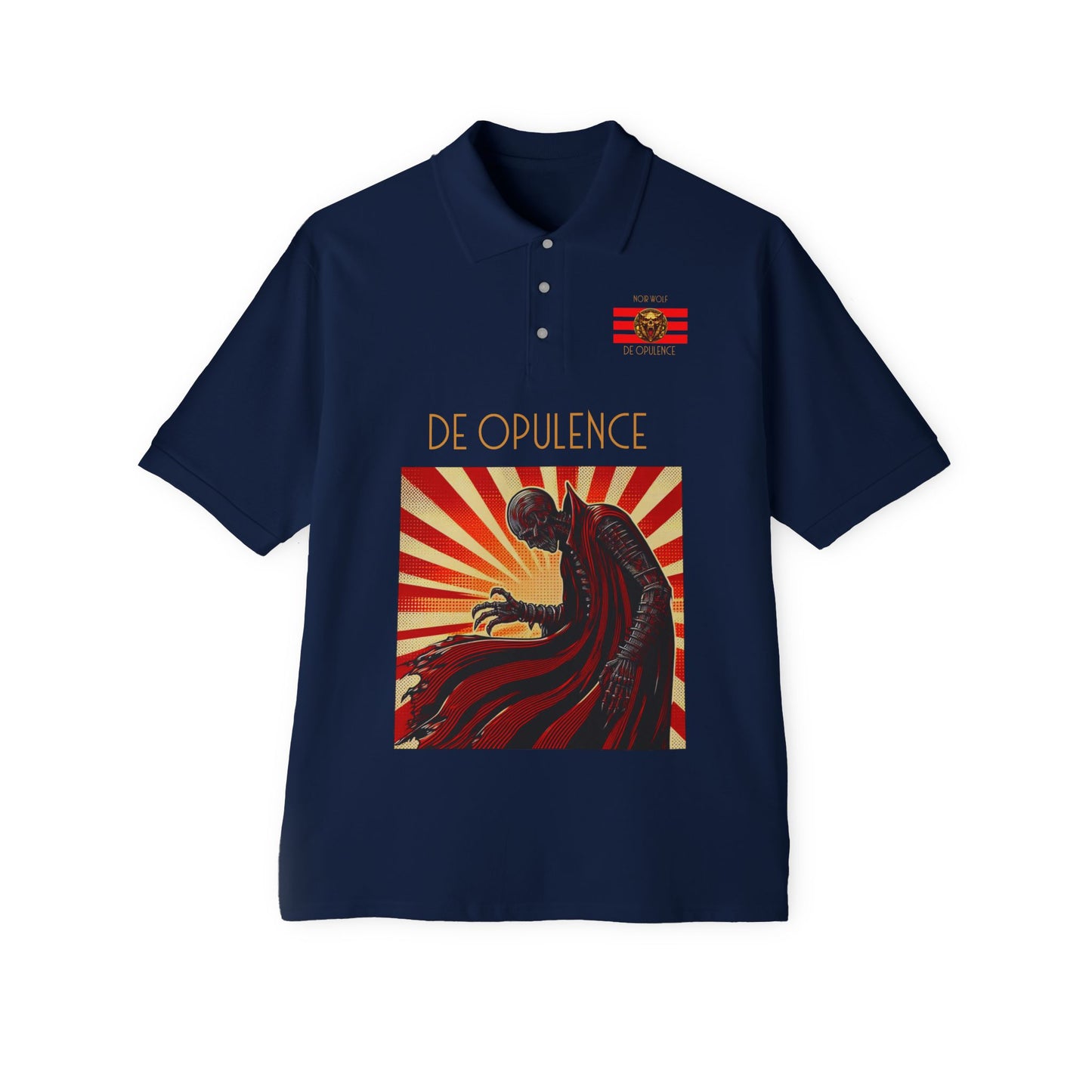 Men's Polo Shirt - Opulent Horror Noir Wolf Design with Rude Swagger J. Navy