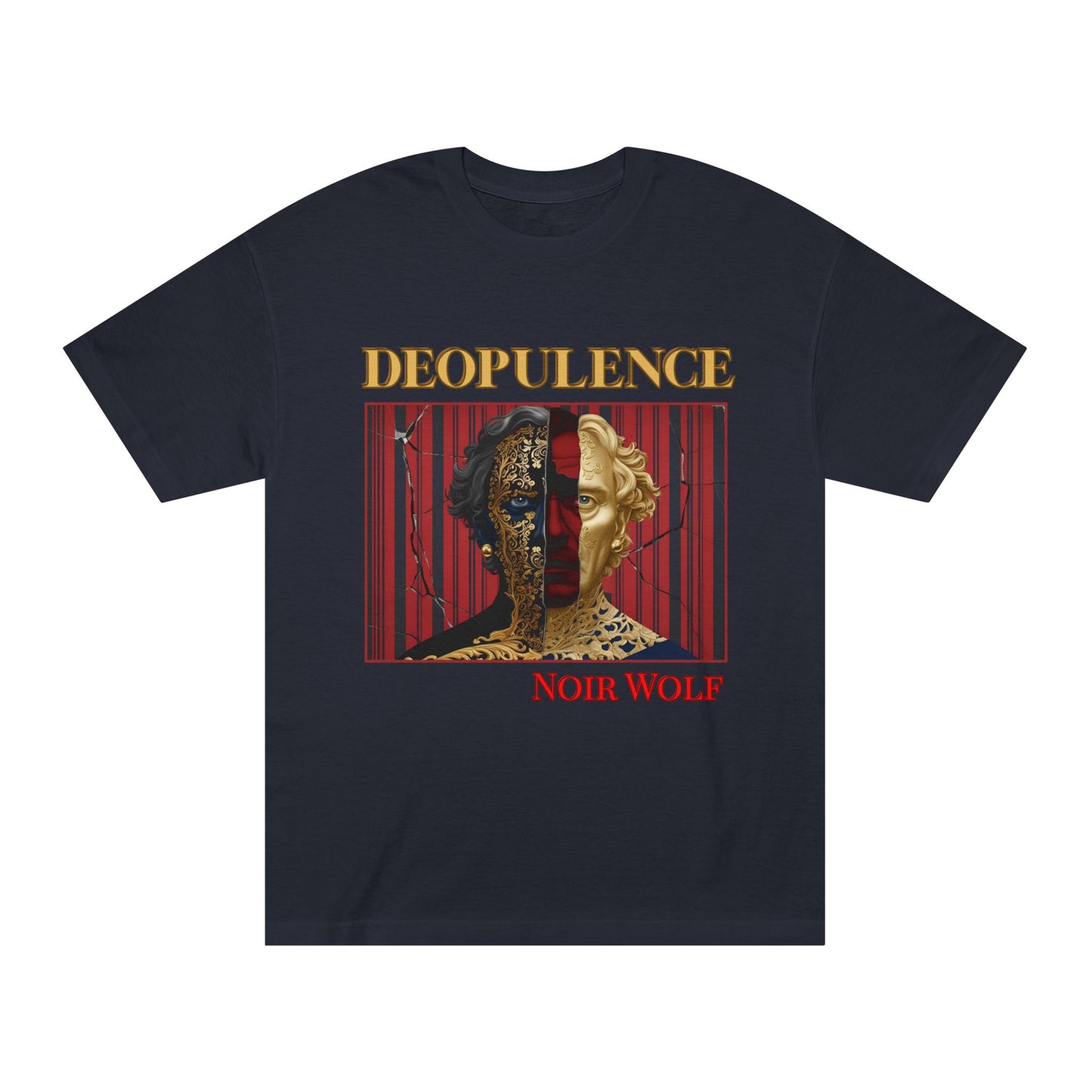 Noir Wolf "Deopulence" Graphic Tee — Gold Mask Art Streetwear