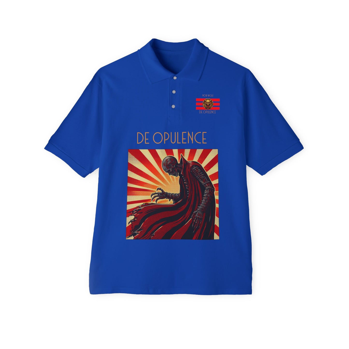 Men's Polo Shirt - Opulent Horror Noir Wolf Design with Rude Swagger Royal
