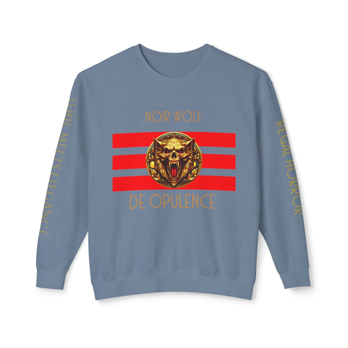 Unisex Lightweight Crewneck Sweatshirt De Opulence by Noir Wolf Blue Jean
