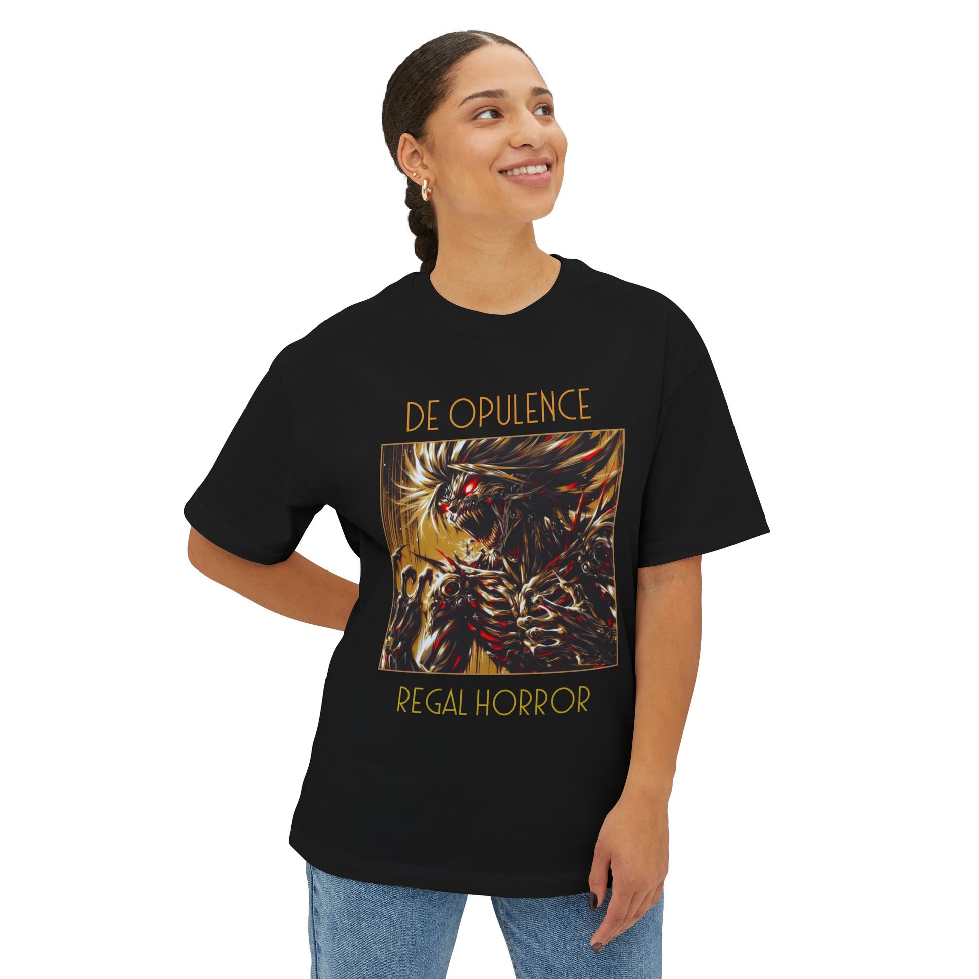 Unisex Oversized Boxy Tee De Opulence by Noir Wolf the style of grace