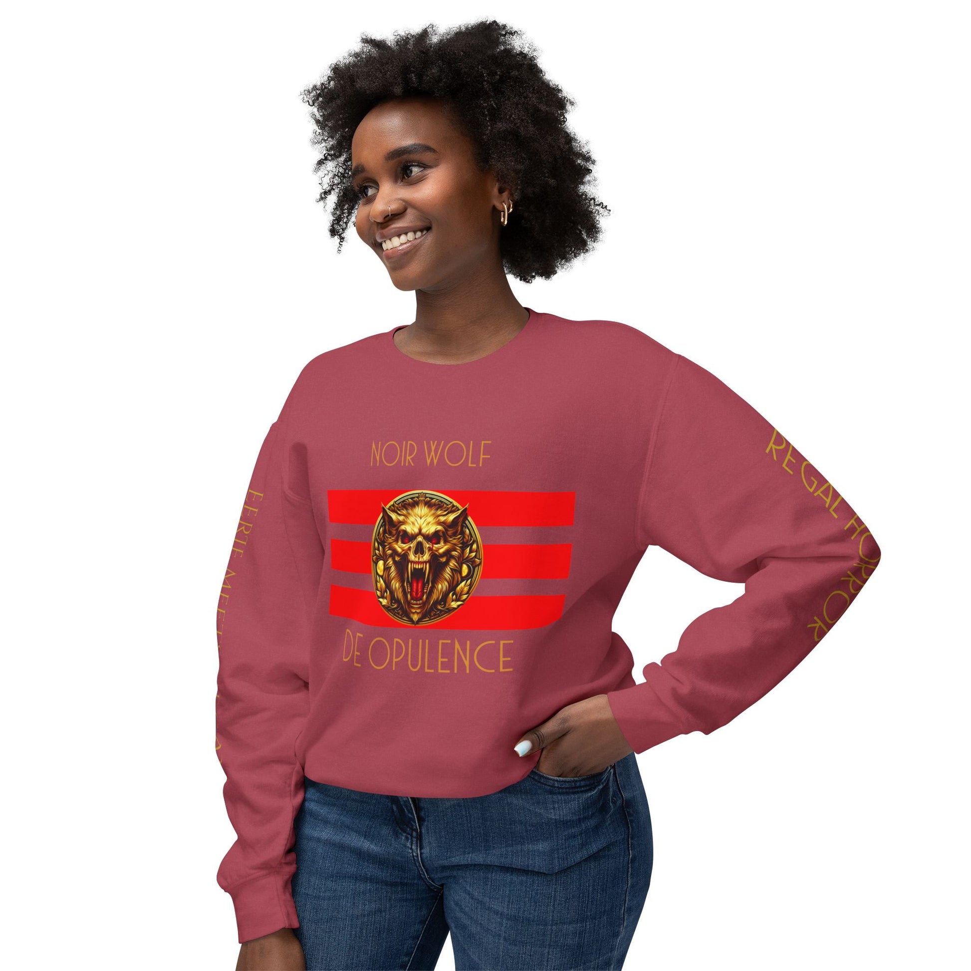 Unisex Lightweight Crewneck Sweatshirt De Opulence by Noir Wolf