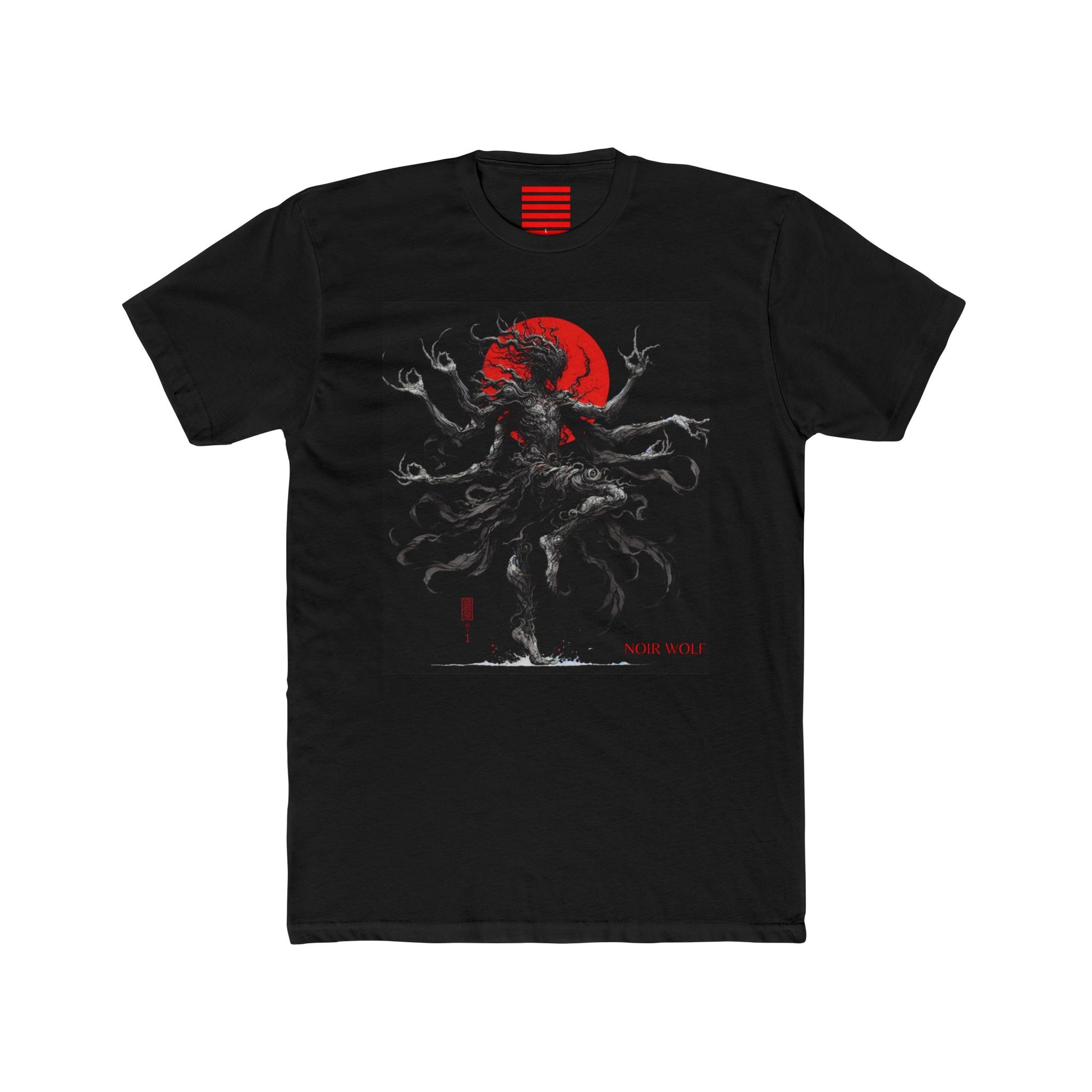 Cotton Tee - Japanese Horror De Opulence Design by Noir Wolf Regal Elegance Solid Black