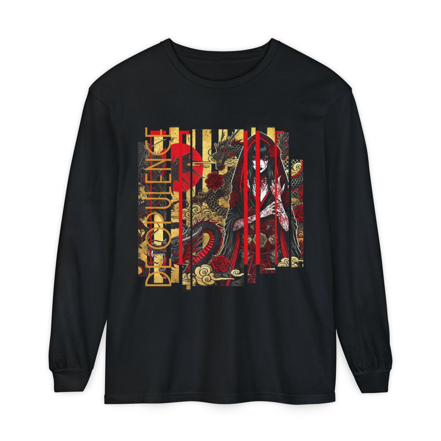 Unisex Garment-dyed Long Sleeve T-Shirt Noir Wolf De Opulence