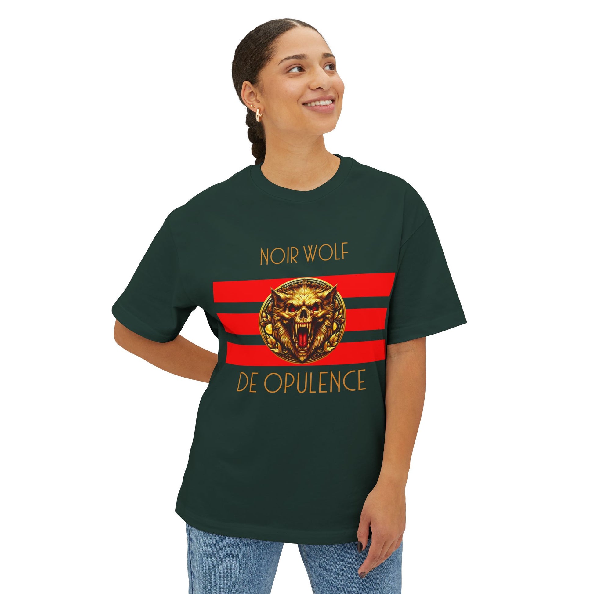 Unisex Oversized Boxy Tee De Opulence by Noir Wolf the style of grace