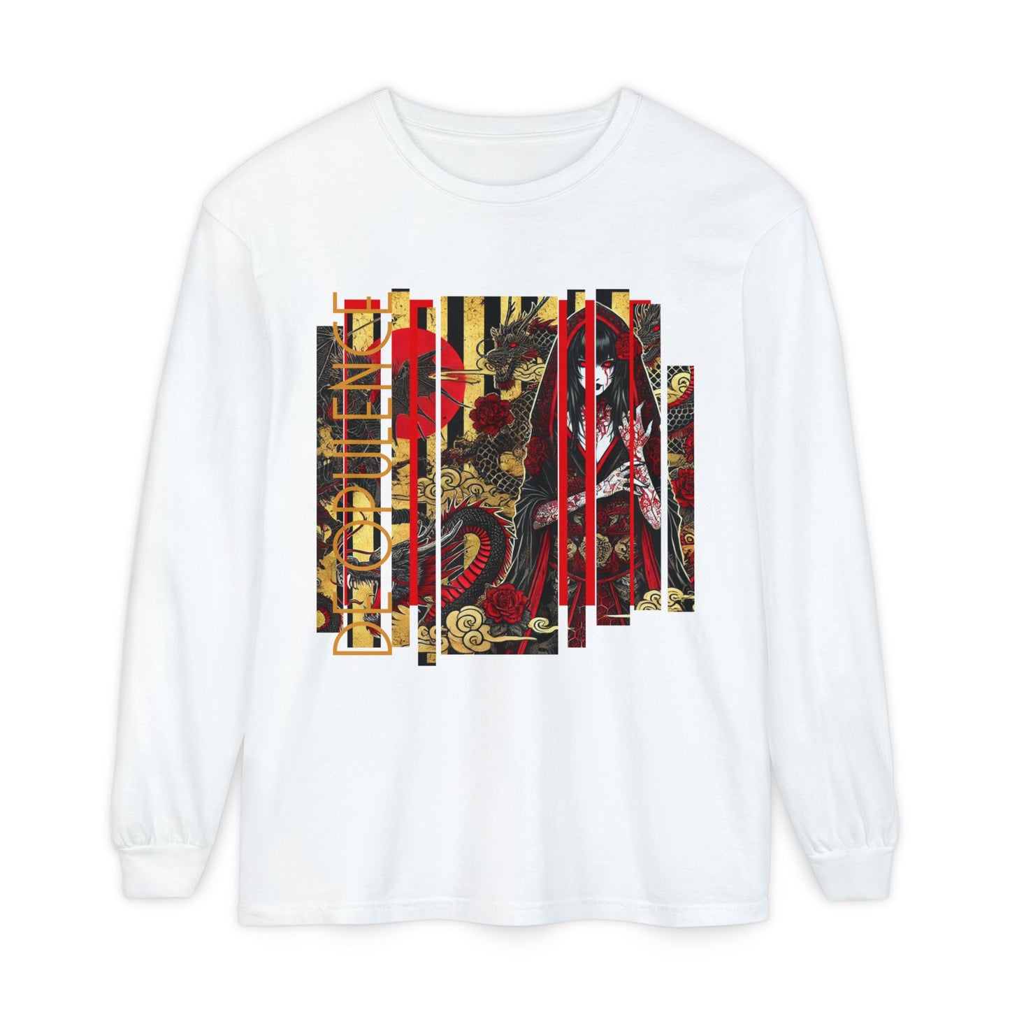 Unisex Garment-dyed Long Sleeve T-Shirt Noir Wolf De Opulence