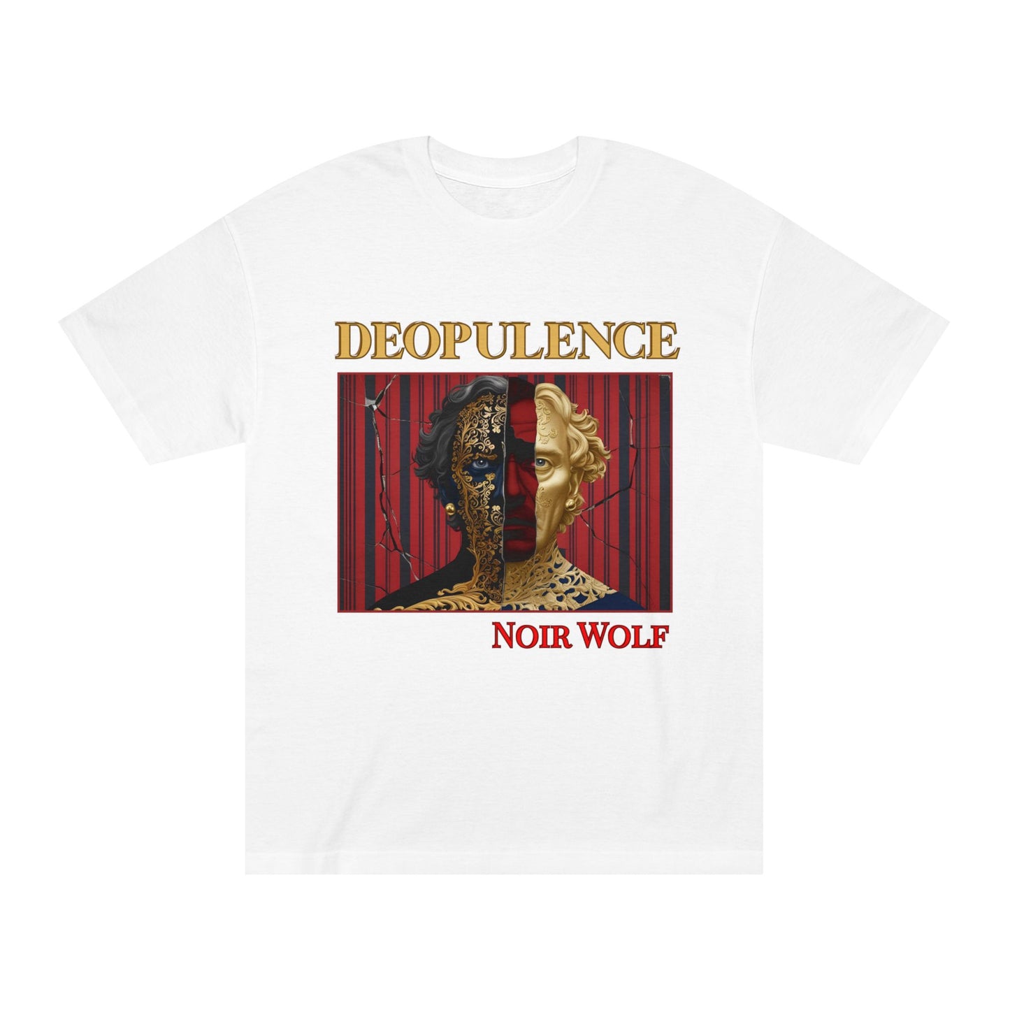 Noir Wolf "Deopulence" Graphic Tee — Gold Mask Art Streetwear