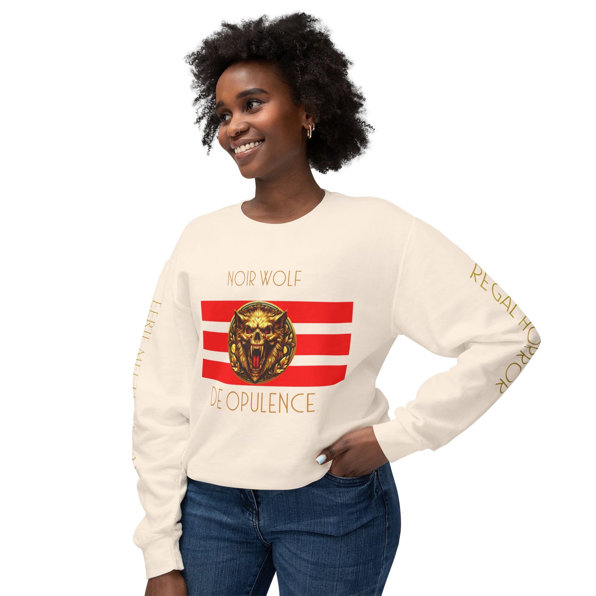 Unisex Lightweight Crewneck Sweatshirt De Opulence by Noir Wolf