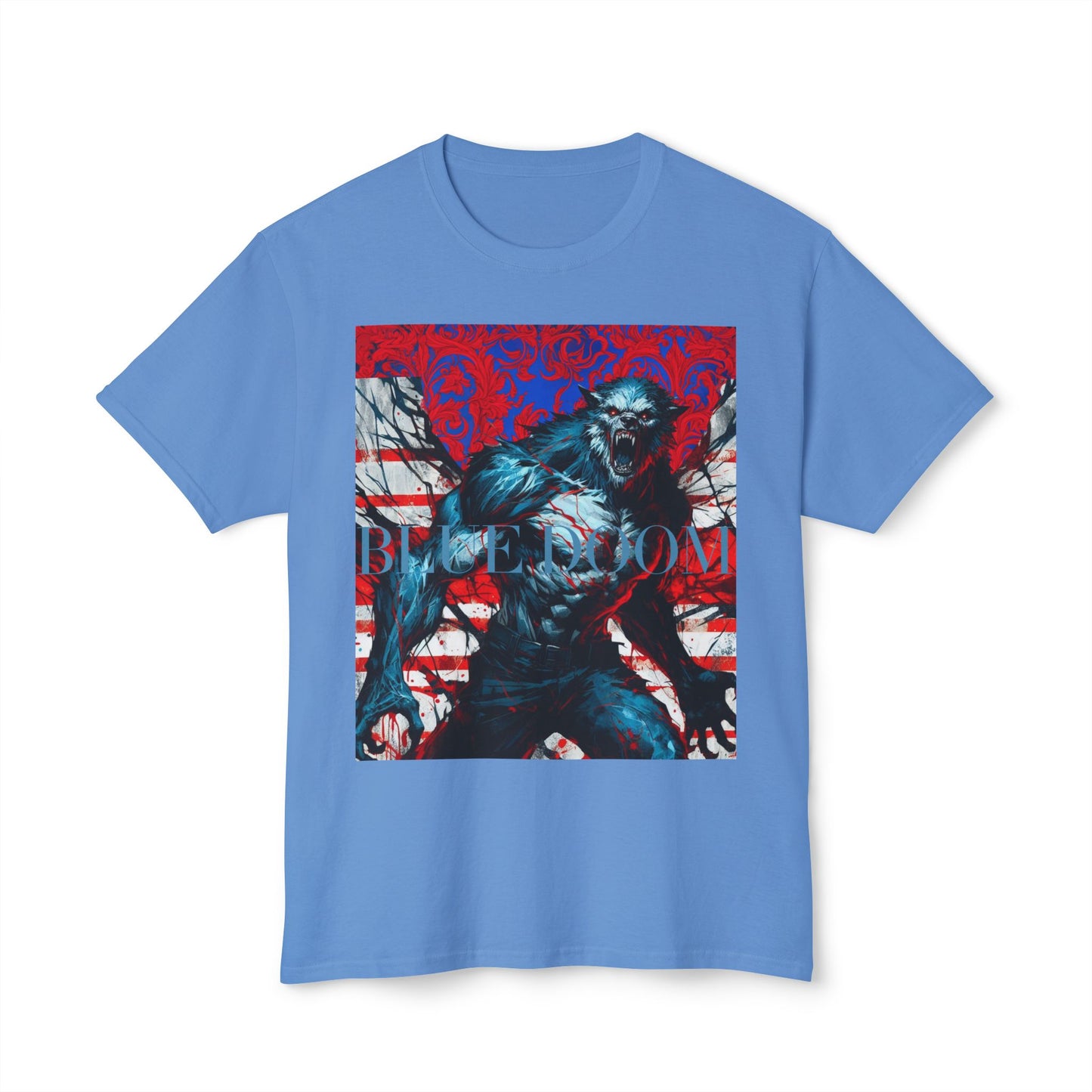 Unisex HD Cotton™ T-shirt Blue Doom By Noir Wolf Columbia Blue