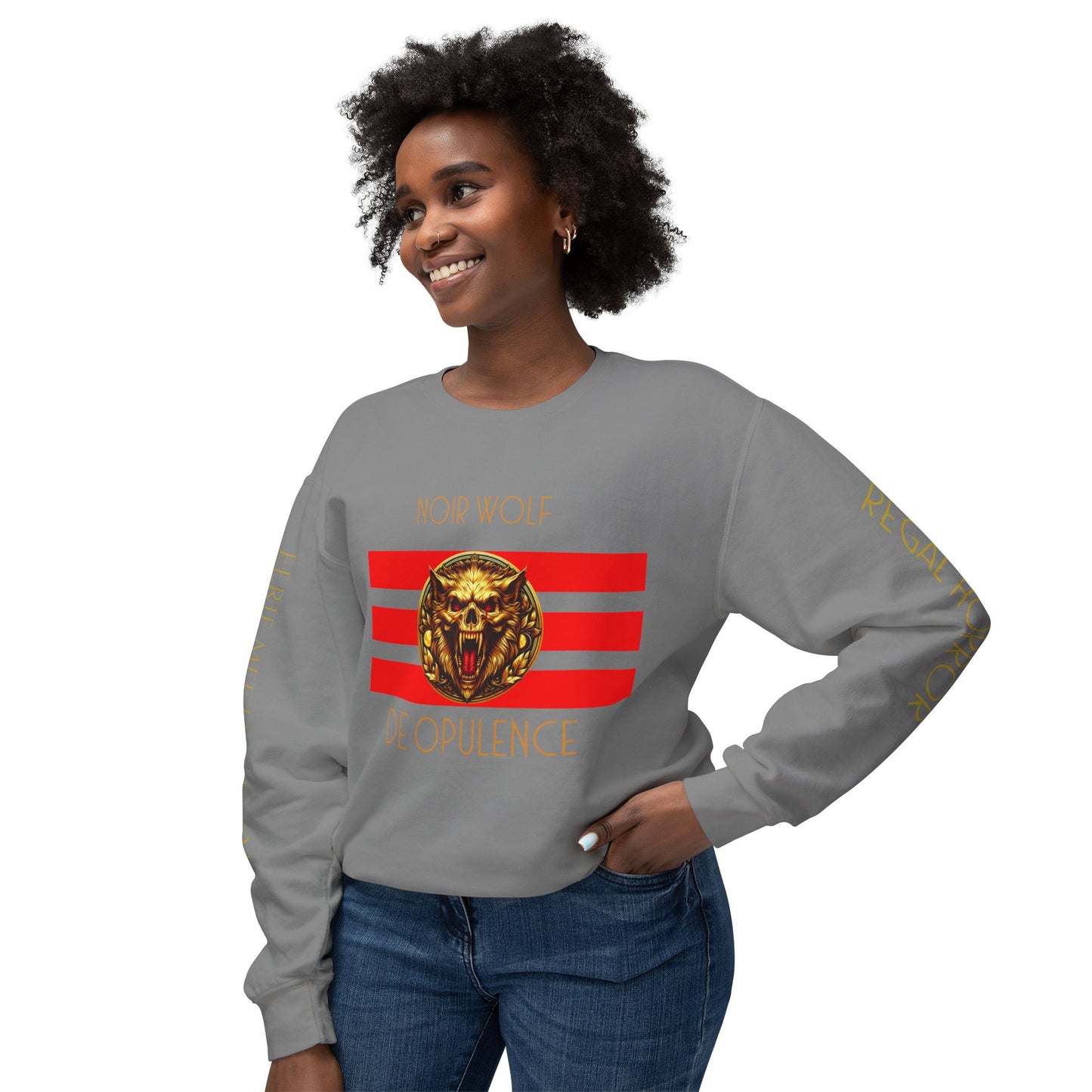 Unisex Lightweight Crewneck Sweatshirt De Opulence by Noir Wolf