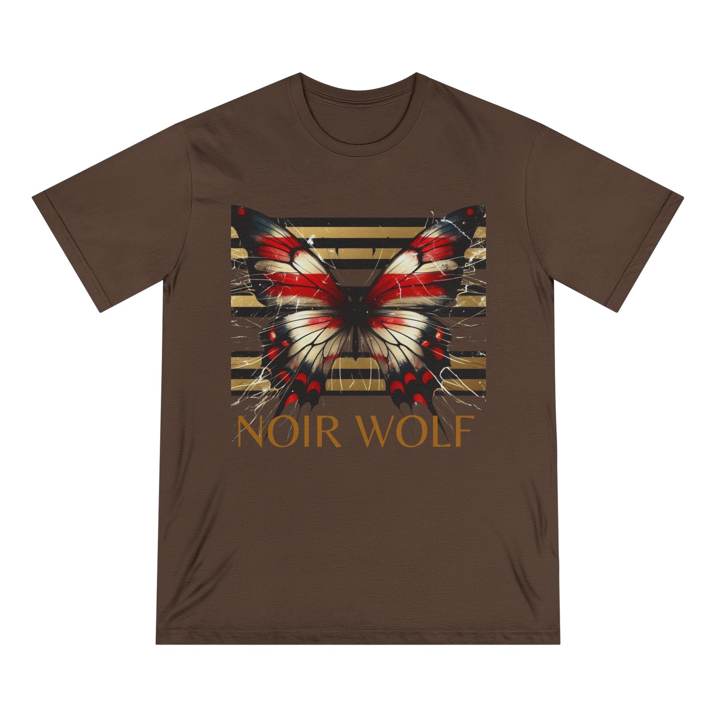 Noir Wolf Butterfly Organic T-Shirt - Artistic Graphic Tee for Nature Lovers