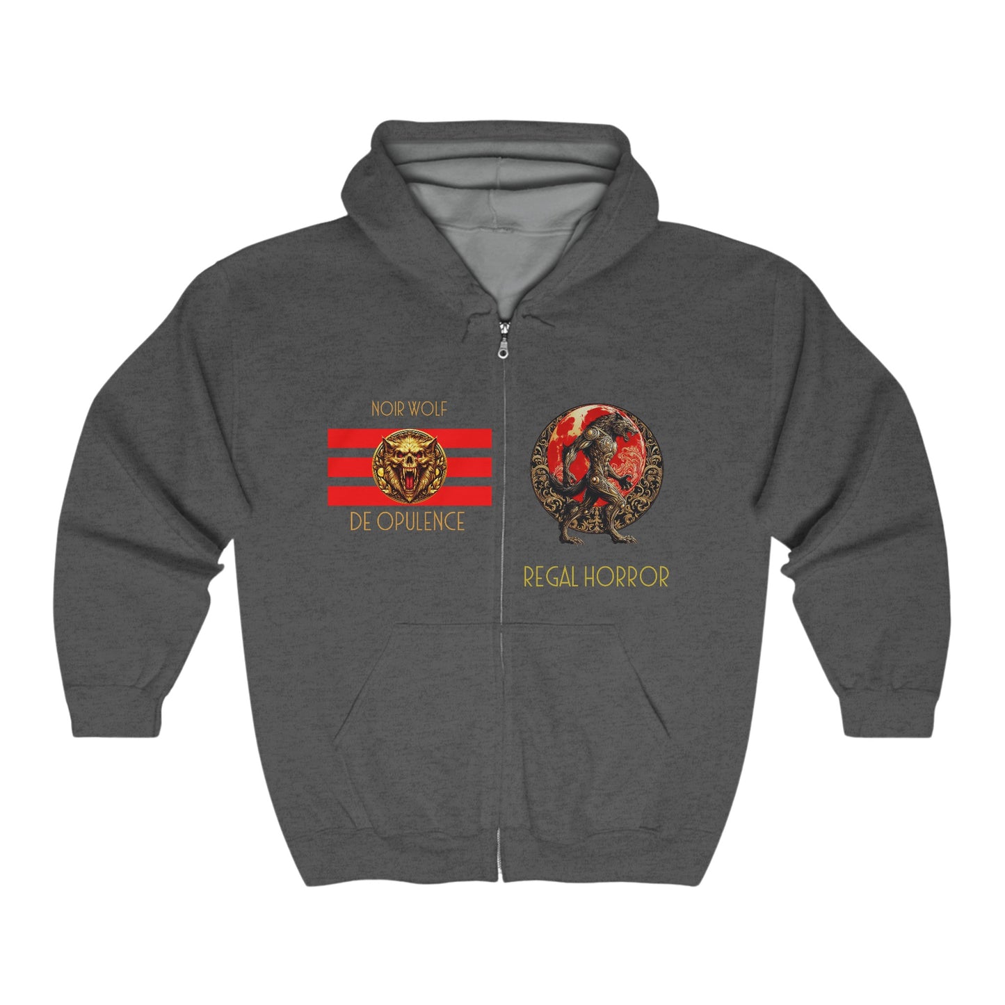 Unisex Heavy Blend™ Full Zip Hooded Sweatshirt De Opulence by Noir Wolf the style of grace Dark Heather