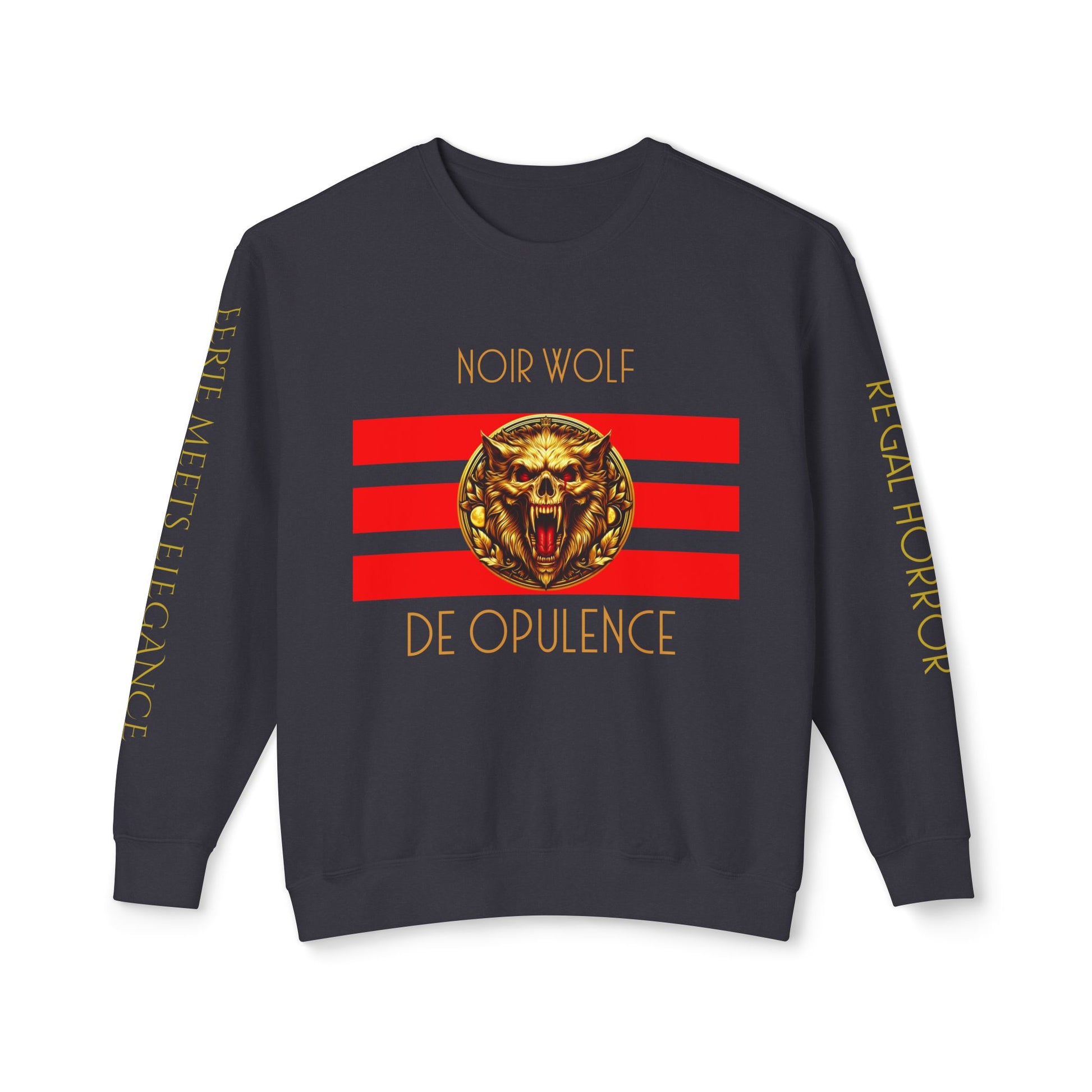 Unisex Lightweight Crewneck Sweatshirt De Opulence by Noir Wolf Black