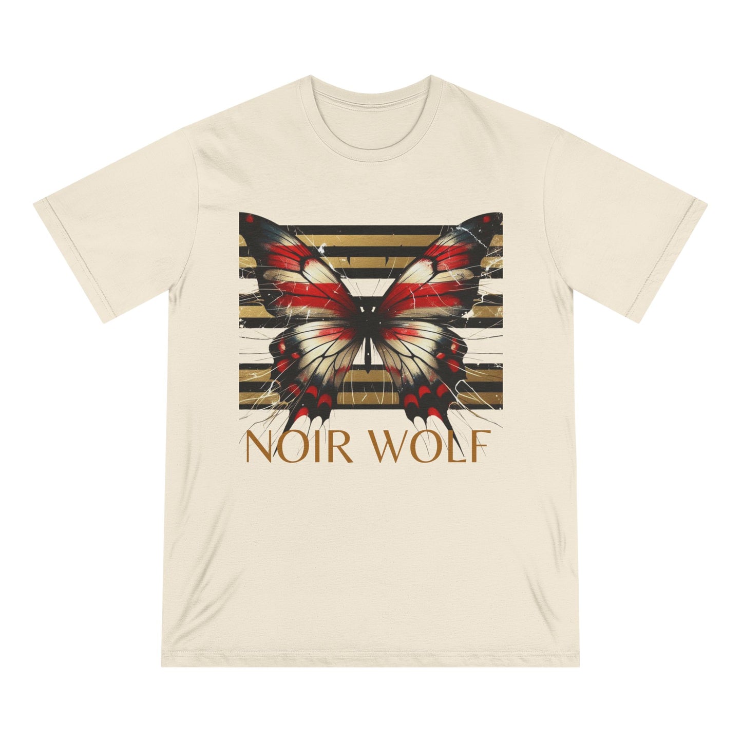 Noir Wolf Butterfly Organic T-Shirt - Artistic Graphic Tee for Nature Lovers