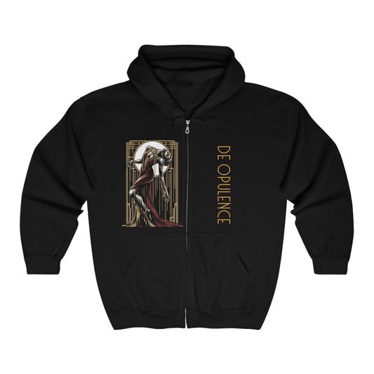 Unisex Heavy Blend™ Full Zip Hooded Sweatshirt De Opulence by Noir Wolf Black