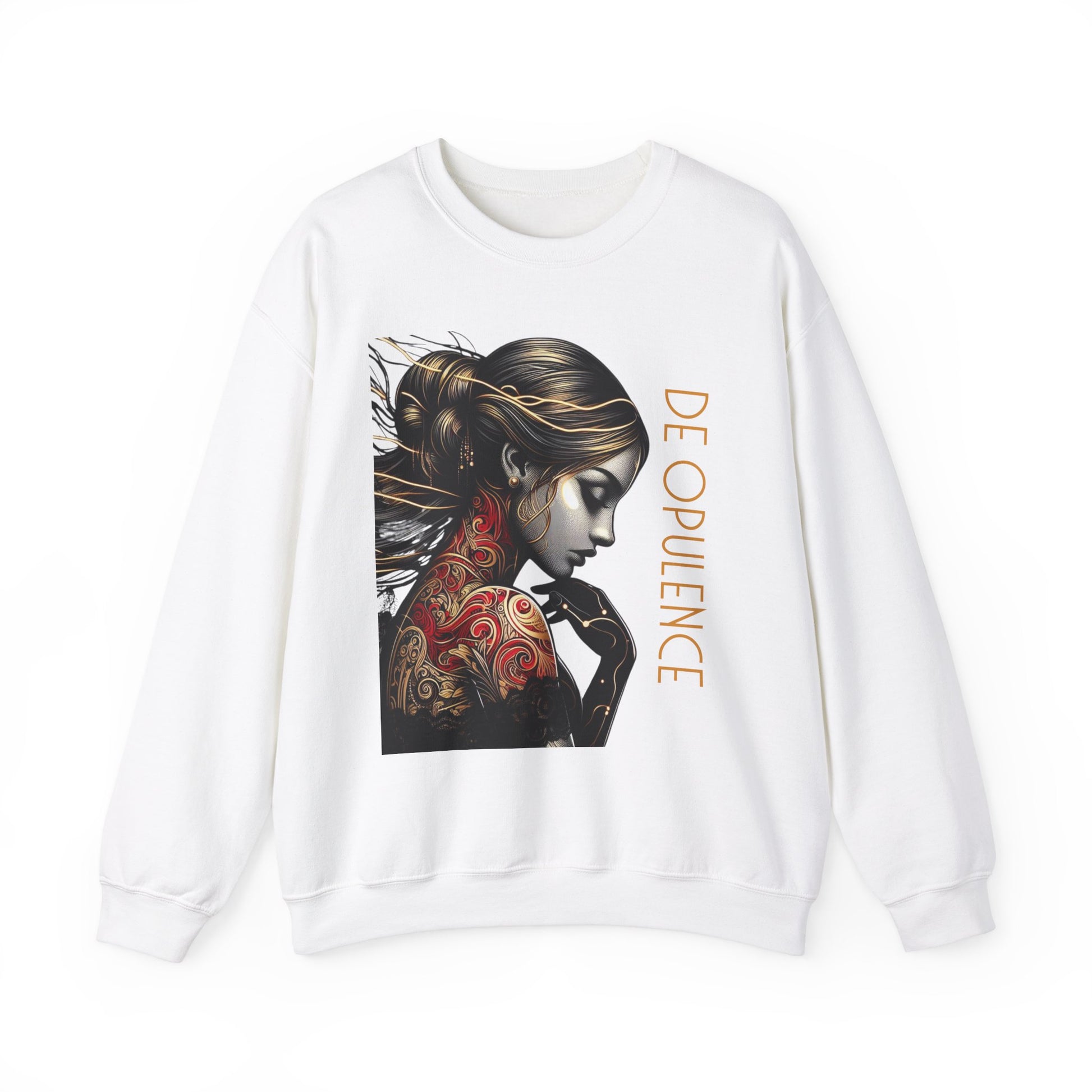 Unisex Heavy Blend™ Crewneck Sweatshirt De Opulence by Noir Wolf White