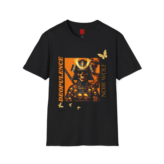 Edgy Graphic Tee: Noir Wolf Samurai & Dragon, Unisex Softstyle T-Shirt, Streetwear, Anime Fashion, Gift for Him/Her