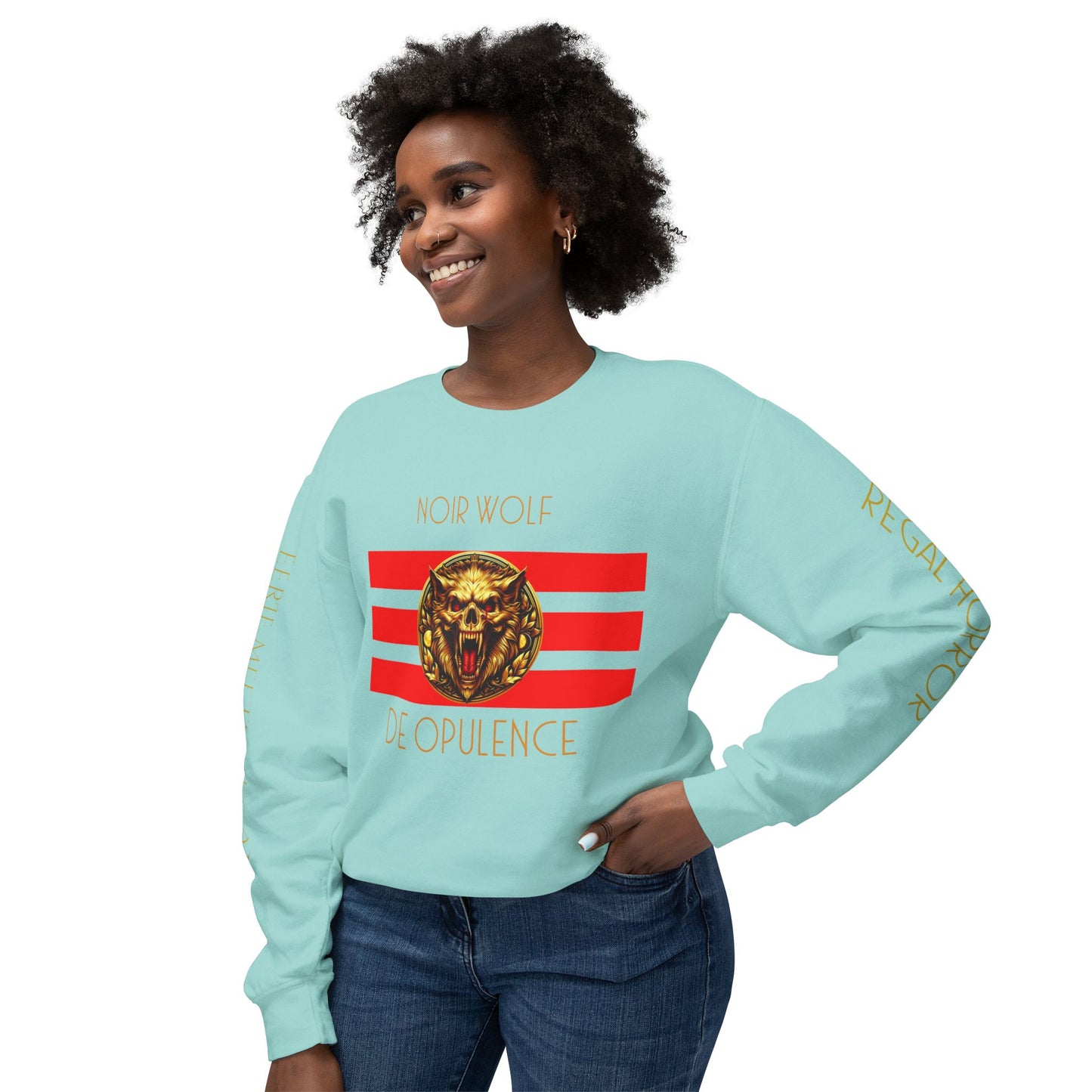 Unisex Lightweight Crewneck Sweatshirt De Opulence by Noir Wolf