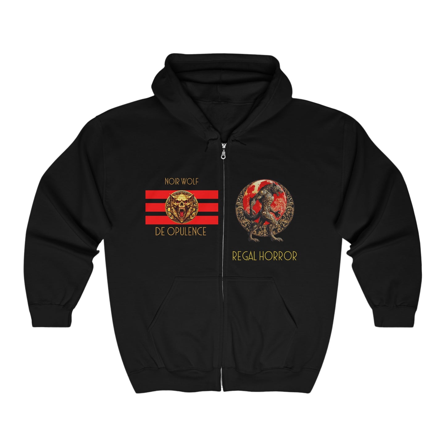 Unisex Heavy Blend™ Full Zip Hooded Sweatshirt De Opulence by Noir Wolf the style of grace Black