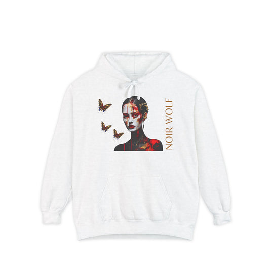Garment-Dyed Hoodie with Butterfly & Skeleton Art - Unisex Casual Wear
