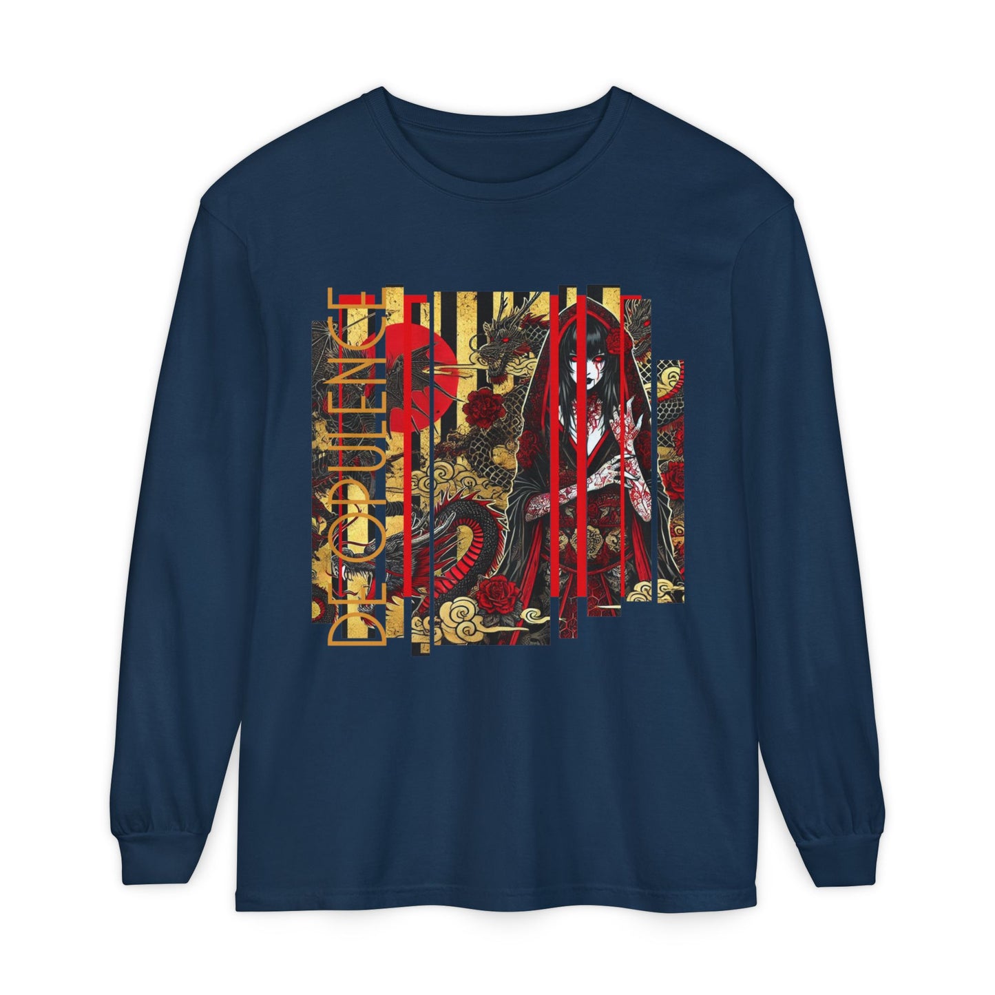 Unisex Garment-dyed Long Sleeve T-Shirt Noir Wolf De Opulence