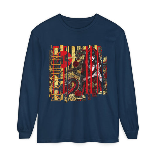 Unisex Garment-dyed Long Sleeve T-Shirt Noir Wolf De Opulence