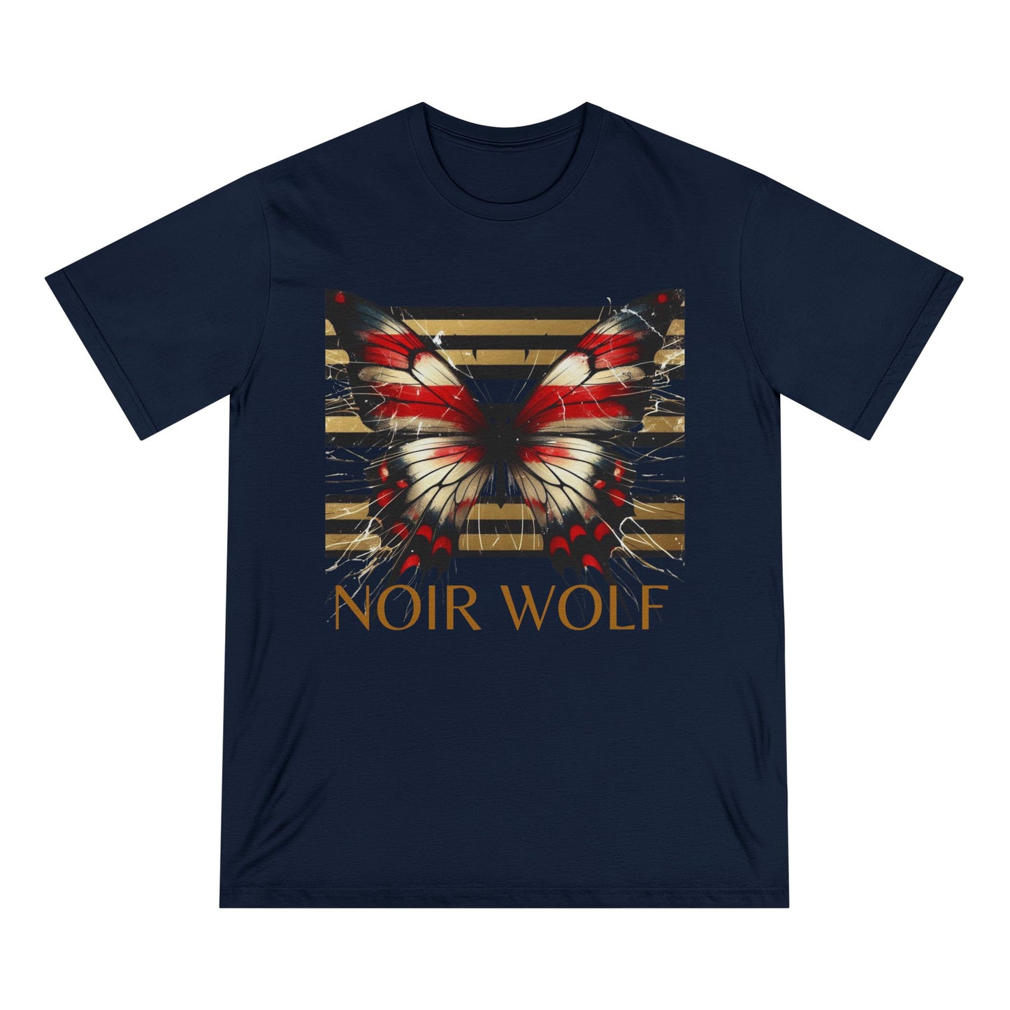 Noir Wolf Butterfly Organic T-Shirt - Artistic Graphic Tee for Nature Lovers