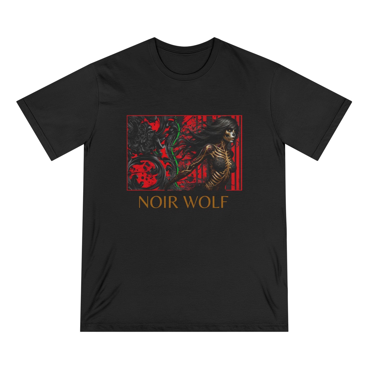 Noir Wolf & Opulent Design Organic T-Shirt | Bold Graphic Tee for Art Lovers