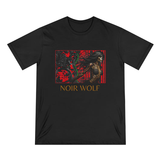 Noir Wolf & Opulent Design Organic T-Shirt | Bold Graphic Tee for Art Lovers