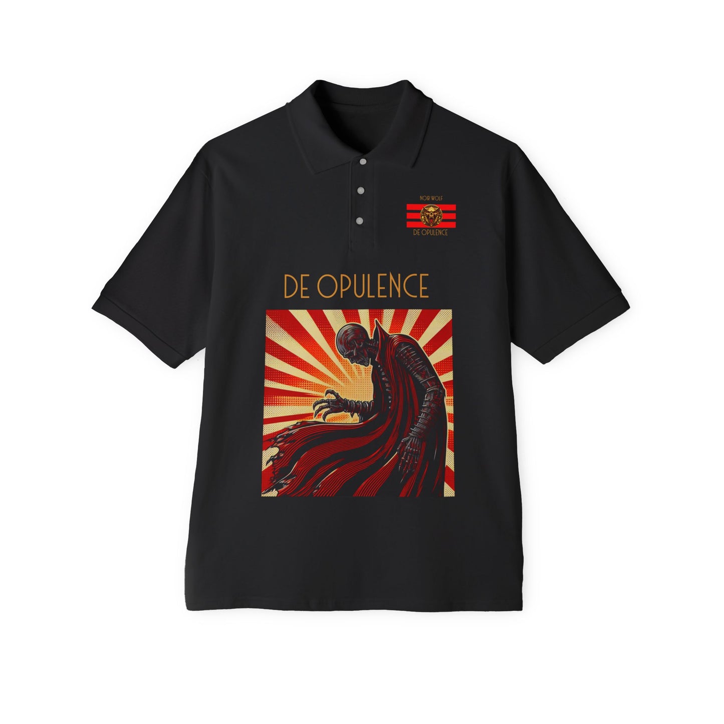 Men's Polo Shirt - Opulent Horror Noir Wolf Design with Rude Swagger Black