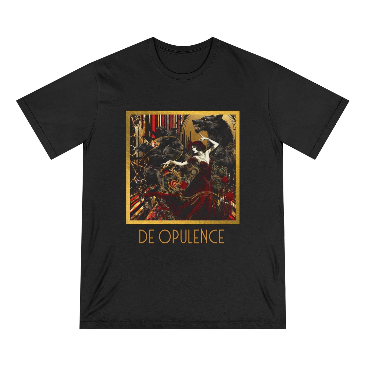 Artistic Organic T-Shirt - 'De Opulence' and 'Noir Wolf' Design for Creative Souls