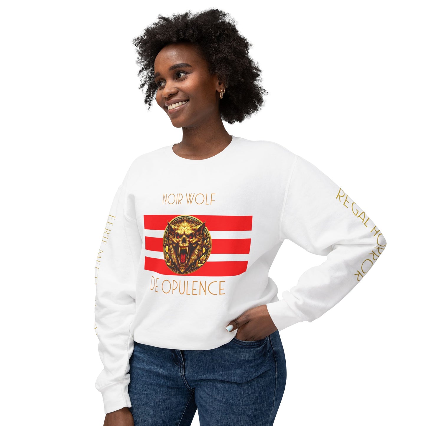Unisex Lightweight Crewneck Sweatshirt De Opulence by Noir Wolf