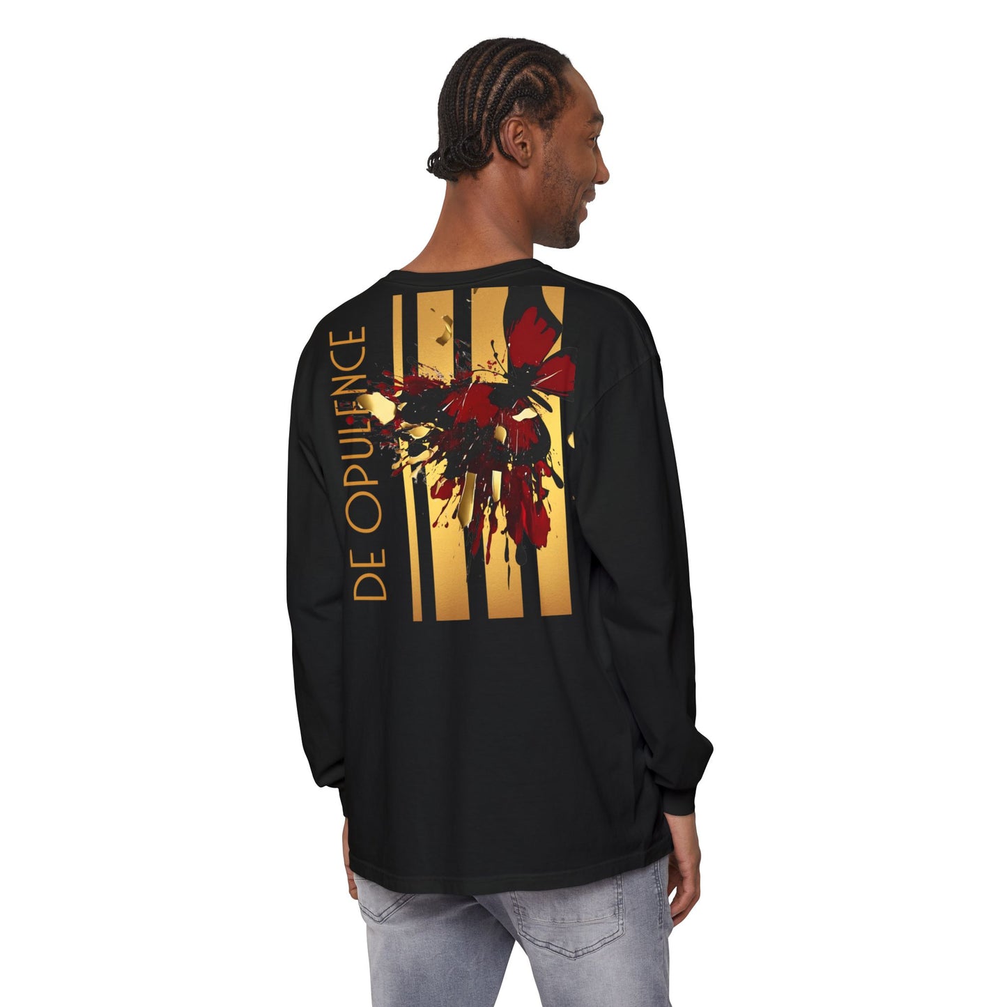 Unisex Garment-dyed Long Sleeve T-Shirt De Opulence by Noir Wolf