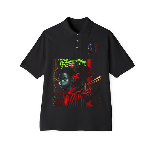 Noir Wolf Men's Piqué Polo - Stylish Graphic Tee for Trendsetters