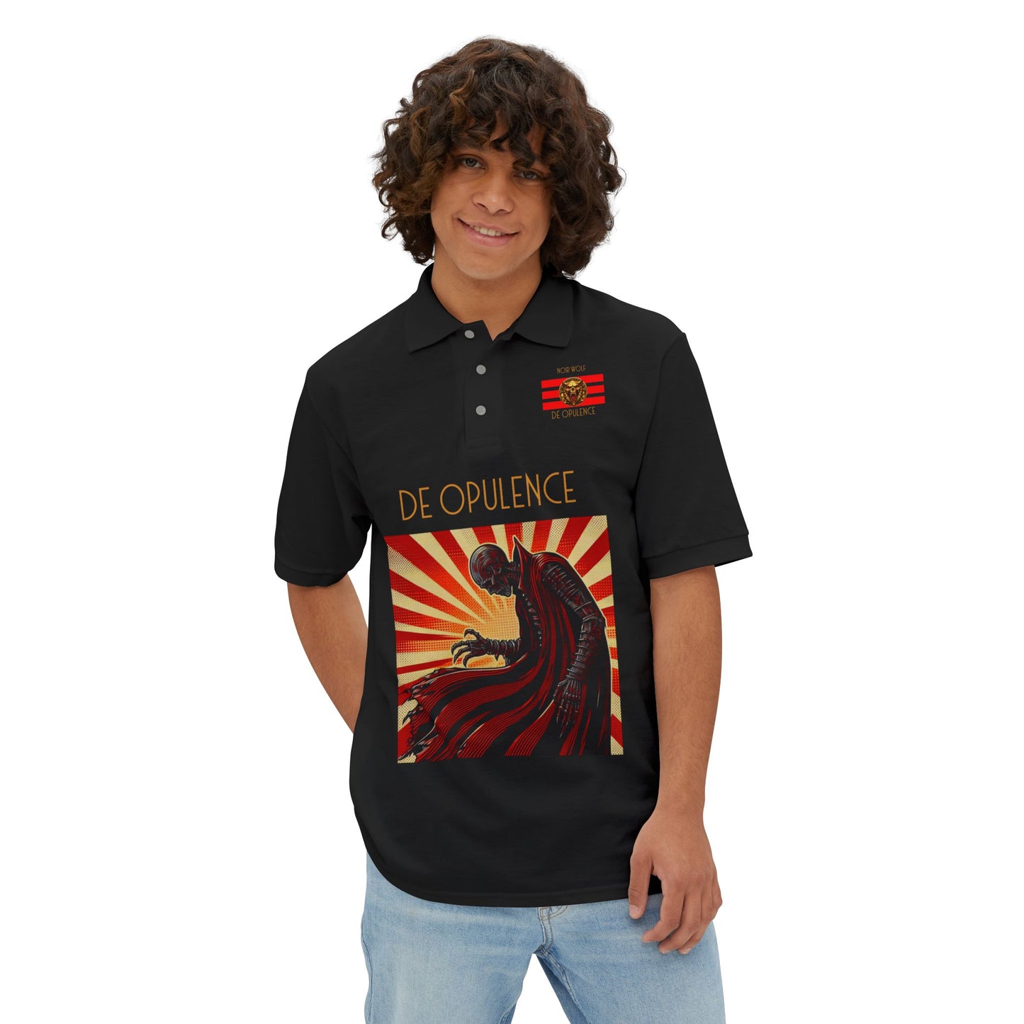 Men's Polo Shirt - Opulent Horror Noir Wolf Design with Rude Swagger